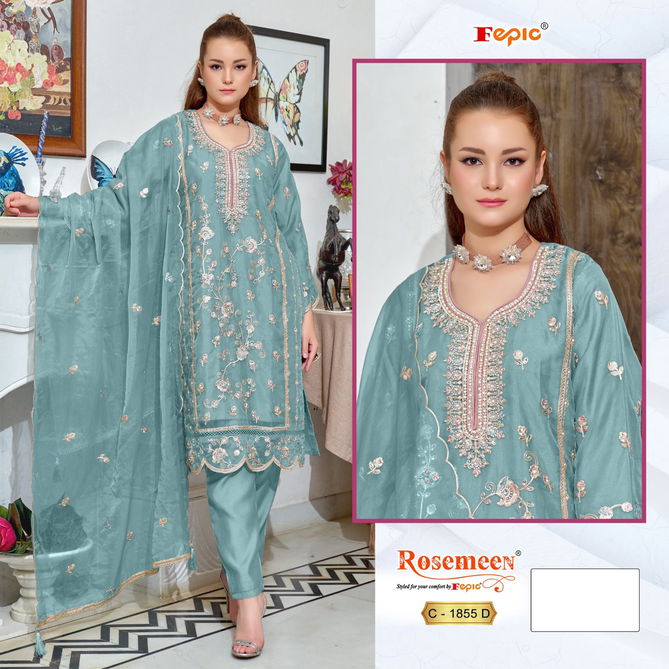 C 1855 Rosemeen By Fepic Organza Embroidery Pakistani Suits Wholesale Market